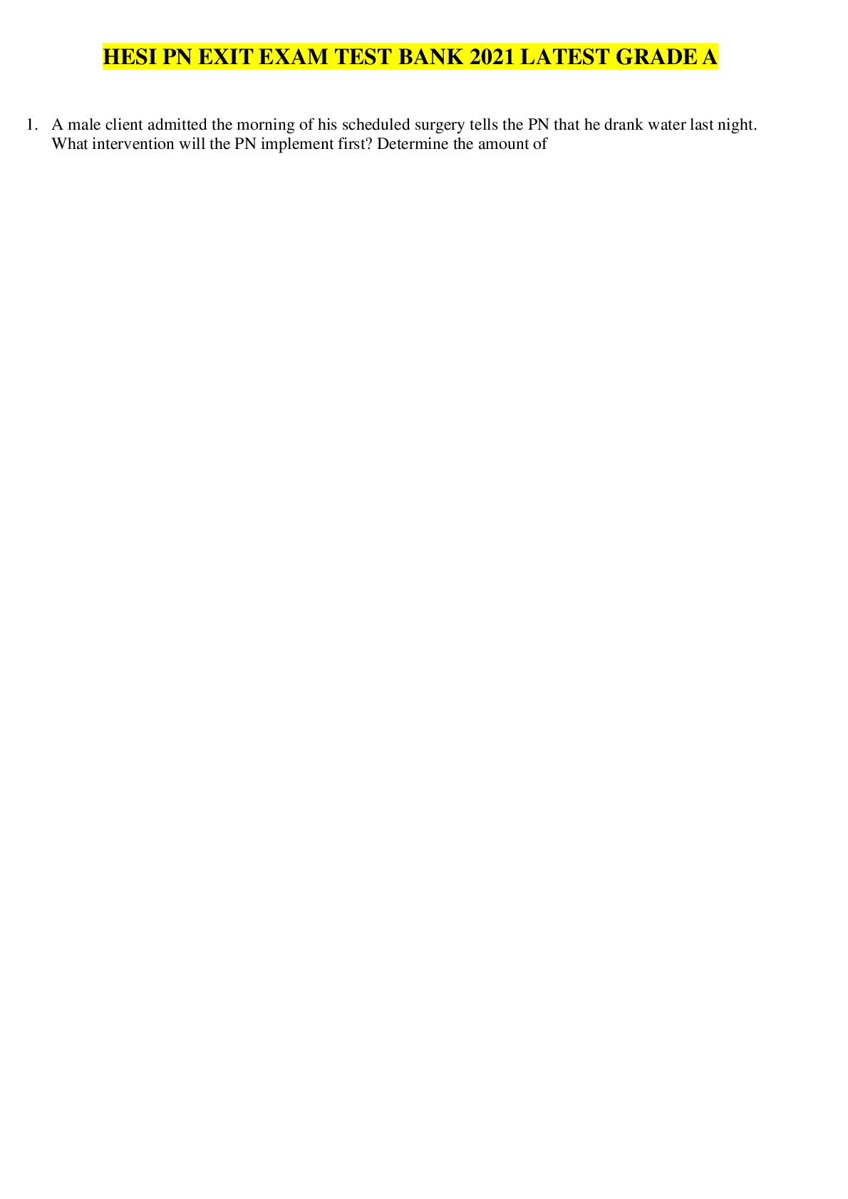 Preview image for HESI PN EXIT EXAM TEST BANK 2021 LATEST GRADE A